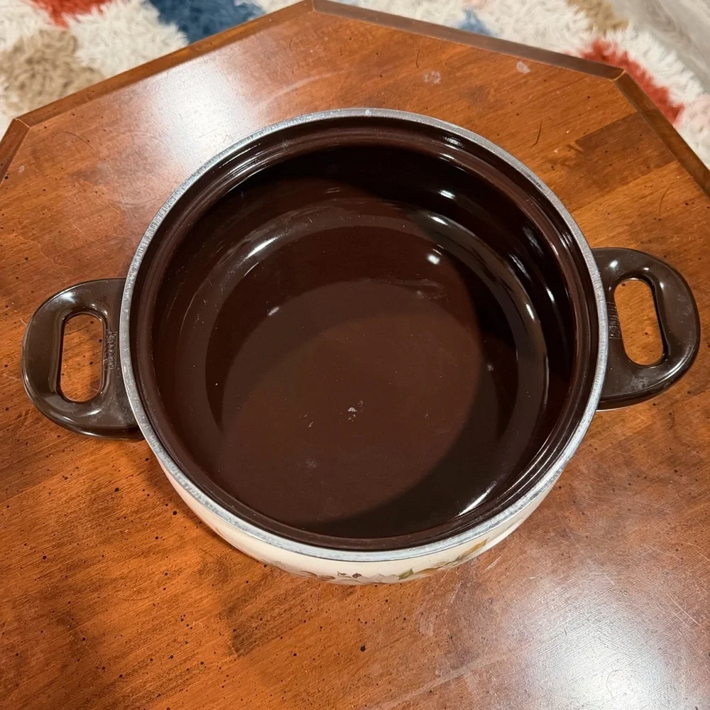 Silit Enamel Floral Dutch Oven with Lid, Double Handle, Oven-Proof, Cream Brown